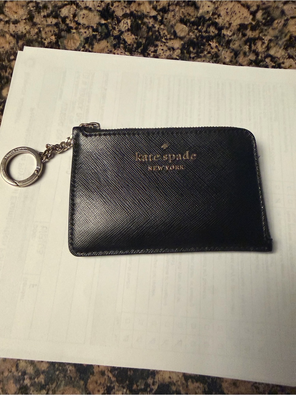 kate spade Black Leather Zip Card Holder with Keyring